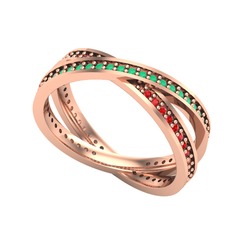 Kök zümrüt ve garnet 18 ayar rose altın yüzük