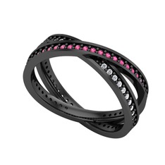 İkili Adora Tamtur Yüzük - Rodolit garnet ve pırlanta 925 ayar siyah rodyum kaplama gümüş yüzük (0.675 karat) #1j92e16