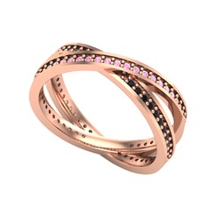 İkili Adora Tamtur Yüzük - Pembe kuvars ve siyah zirkon 8 ayar rose altın yüzük #1kgeoh8
