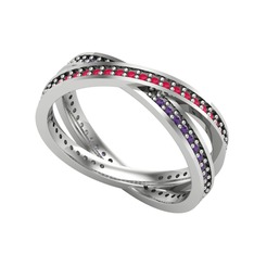 İkili Adora Tamtur Yüzük - Kök yakut ve ametist 18 ayar beyaz altın yüzük #1kmhq6e