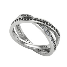 Siyah zirkon ve swarovski 14 ayar beyaz altın yüzük