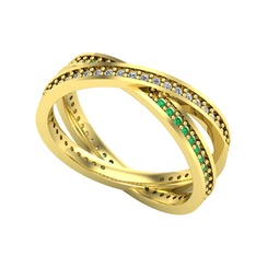 Swarovski ve yeşil kuvars 18 ayar altın yüzük