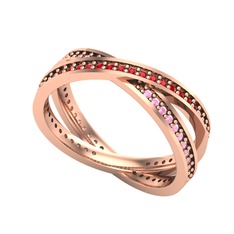 Garnet ve pembe kuvars 14 ayar rose altın yüzük