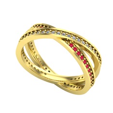 İkili Adora Tamtur Yüzük - Swarovski ve kök yakut 18 ayar altın yüzük #1nu9hq9