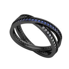 İkili Adora Tamtur Yüzük - Lab safir ve swarovski 925 ayar siyah rodyum kaplama gümüş yüzük #1o70cj3