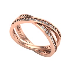 Swarovski ve pırlanta 14 ayar rose altın yüzük (0.675 karat)