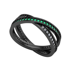Kök zümrüt ve swarovski 925 ayar siyah rodyum kaplama gümüş yüzük