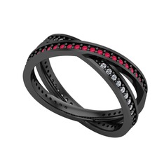 Kök yakut ve swarovski 925 ayar siyah rodyum kaplama gümüş yüzük