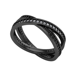İkili Adora Tamtur Yüzük - Swarovski ve siyah zirkon 925 ayar siyah rodyum kaplama gümüş yüzük #1oz3tiu