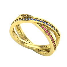 Lab safir ve rodolit garnet 18 ayar altın yüzük