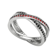 İkili Adora Tamtur Yüzük - Garnet ve siyah zirkon 8 ayar beyaz altın yüzük #1q0wb2a