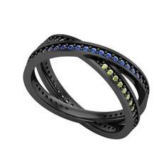 İkili Adora Tamtur Yüzük - Lab safir ve peridot 925 ayar siyah rodyum kaplama gümüş yüzük #1rkoxd0