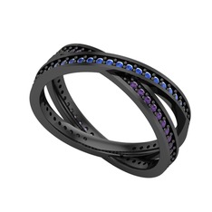 İkili Adora Tamtur Yüzük - Lab safir ve ametist 925 ayar siyah rodyum kaplama gümüş yüzük #1rue04p