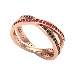İkili Adora Tamtur Yüzük - Kök yakut ve siyah zirkon 14 ayar rose altın yüzük #1sgmuda