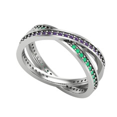 Ametist ve kök zümrüt 925 ayar gümüş yüzük