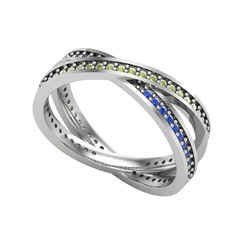 Peridot ve lab safir 8 ayar beyaz altın yüzük