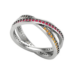 İkili Adora Tamtur Yüzük - Kök yakut ve sitrin 925 ayar gümüş yüzük #1sy7yim