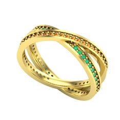 Sitrin ve kök zümrüt 14 ayar altın yüzük