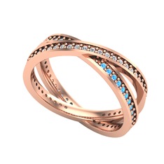İkili Adora Tamtur Yüzük - Pırlanta ve akuamarin 18 ayar rose altın yüzük (0.675 karat) #1tbfnm6