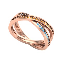 İkili Adora Tamtur Yüzük - Sitrin ve akuamarin 8 ayar rose altın yüzük #1ty9noh