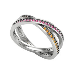 İkili Adora Tamtur Yüzük - Rodolit garnet ve sitrin 14 ayar beyaz altın yüzük #1u1bx71