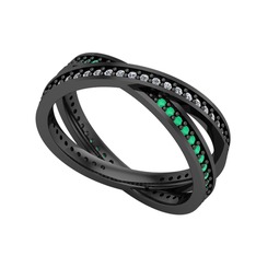 İkili Adora Tamtur Yüzük - Swarovski ve kök zümrüt 925 ayar siyah rodyum kaplama gümüş yüzük #1u3x91u