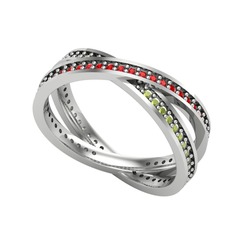 İkili Adora Tamtur Yüzük - Garnet ve peridot 14 ayar beyaz altın yüzük #1v9t8vq