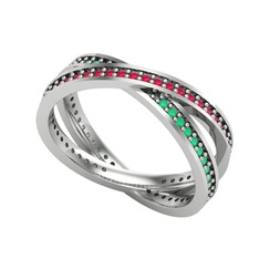 İkili Adora Tamtur Yüzük - Kök yakut ve kök zümrüt 8 ayar beyaz altın yüzük #1vgrfmv