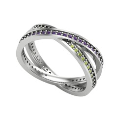 İkili Adora Tamtur Yüzük - Ametist ve peridot 14 ayar beyaz altın yüzük #1vvmp1e