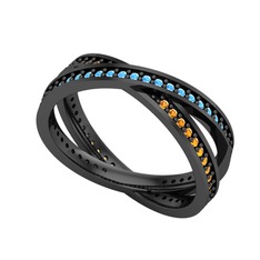 İkili Adora Tamtur Yüzük - Akuamarin ve sitrin 925 ayar siyah rodyum kaplama gümüş yüzük #1w2b3sa