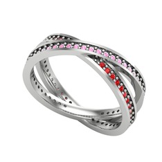 Pembe kuvars ve garnet 18 ayar beyaz altın yüzük