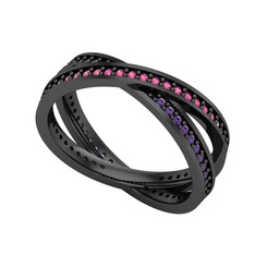 İkili Adora Tamtur Yüzük - Rodolit garnet ve ametist 925 ayar siyah rodyum kaplama gümüş yüzük #1wcakh1