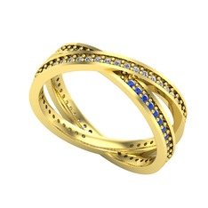 İkili Adora Tamtur Yüzük - Swarovski ve lab safir 14 ayar altın yüzük #1wwf5gy