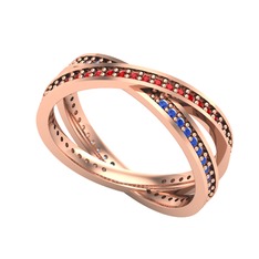 Garnet ve lab safir 8 ayar rose altın yüzük