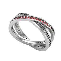 Garnet ve beyaz zirkon 8 ayar beyaz altın yüzük