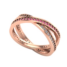 Rodolit garnet ve beyaz zirkon 14 ayar rose altın yüzük