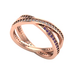 İkili Adora Tamtur Yüzük - Swarovski ve ametist 14 ayar rose altın yüzük #2djpgj