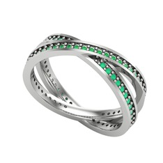 İkili Adora Tamtur Yüzük - Yeşil kuvars ve kök zümrüt 14 ayar beyaz altın yüzük #2iu7o3