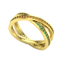 İkili Adora Tamtur Yüzük - Sitrin ve yeşil kuvars 18 ayar altın yüzük #3iw3l8