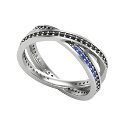 Siyah zirkon ve lab safir 925 ayar gümüş yüzük