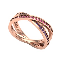 Rodolit garnet ve ametist 14 ayar rose altın yüzük