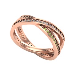 Beyaz zirkon ve peridot 925 ayar rose altın kaplama gümüş yüzük
