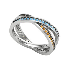 İkili Adora Tamtur Yüzük - Akuamarin ve sitrin 8 ayar beyaz altın yüzük #7tfzz3