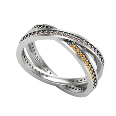 İkili Adora Tamtur Yüzük - Dumanlı kuvars ve sitrin 925 ayar gümüş yüzük #7zsrrt