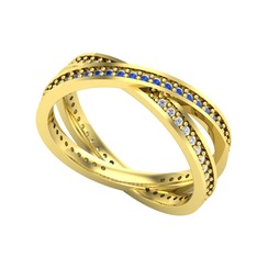 İkili Adora Tamtur Yüzük - Lab safir ve pırlanta 925 ayar altın kaplama gümüş yüzük (0.675 karat) #910opp