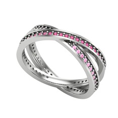 Rodolit garnet ve pembe kuvars 925 ayar gümüş yüzük