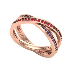 Kök yakut ve ametist 18 ayar rose altın yüzük