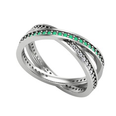 İkili Adora Tamtur Yüzük - Kök zümrüt ve pırlanta 8 ayar beyaz altın yüzük (0.675 karat) #abumn7