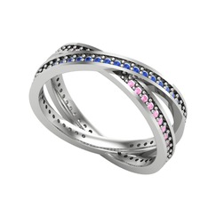 İkili Adora Tamtur Yüzük - Lab safir ve pembe kuvars 14 ayar beyaz altın yüzük #aocxkh