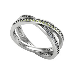 İkili Adora Tamtur Yüzük - Peridot ve swarovski 18 ayar beyaz altın yüzük #b33s84